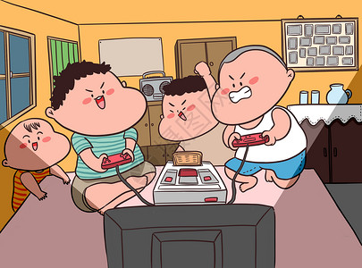红白机儿童节童年回忆玩游戏机插画