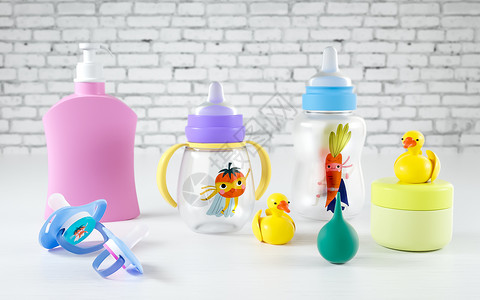 带奶嘴奶瓶C4D婴儿用品设计图片