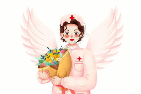 护士节幕布抱着鲜花的白衣天使GIF高清图片