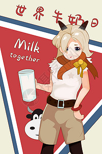 世界牛奶日节日拿着牛奶的女孩插画