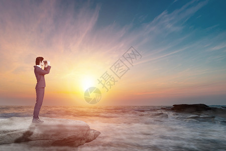 眺望海边展望未来设计图片