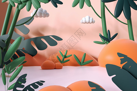 叶子植物插画C4D夏日创意丛林背景设计图片