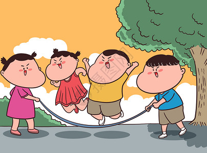 卡通跳绳儿童节童年回忆跳绳插画