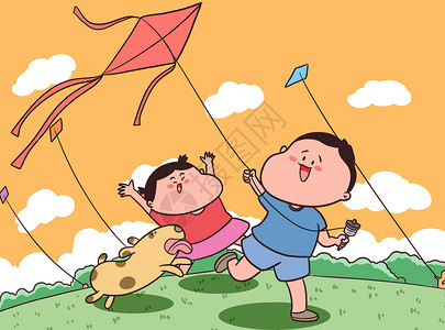 儿童节童年回忆放风筝背景图片