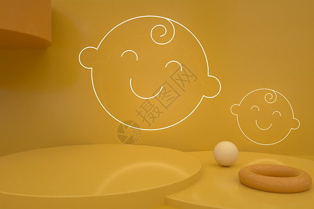 甜甜圈卡通黄色母婴产品展台设计图片