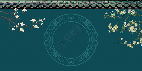 中国风背景古风花卉折扇高清图片