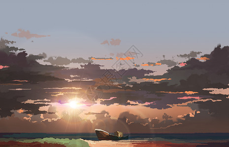 场景油画素材出海的船插画