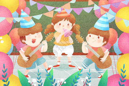 六一儿童节欢乐乐队插画背景图片
