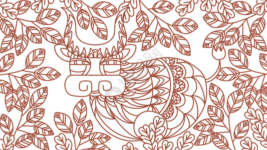 猫头鹰线稿秘密花园填色游戏之十二生肖牛插画