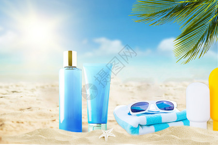 夏日沙滩物品夏日防晒设计图片