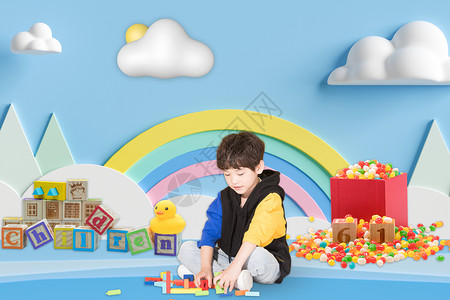 狮子积木玩具儿童节设计图片