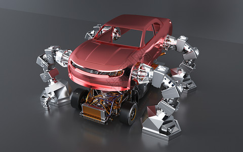 科学玩具汽车制造装配场景设计图片
