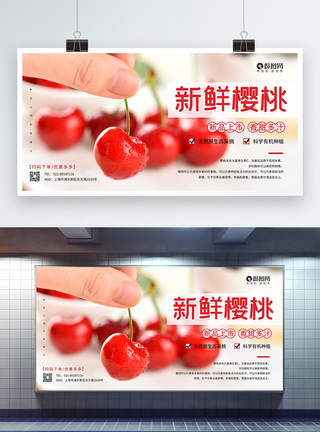 红水果简约新品上市新鲜樱桃宣传展板模板