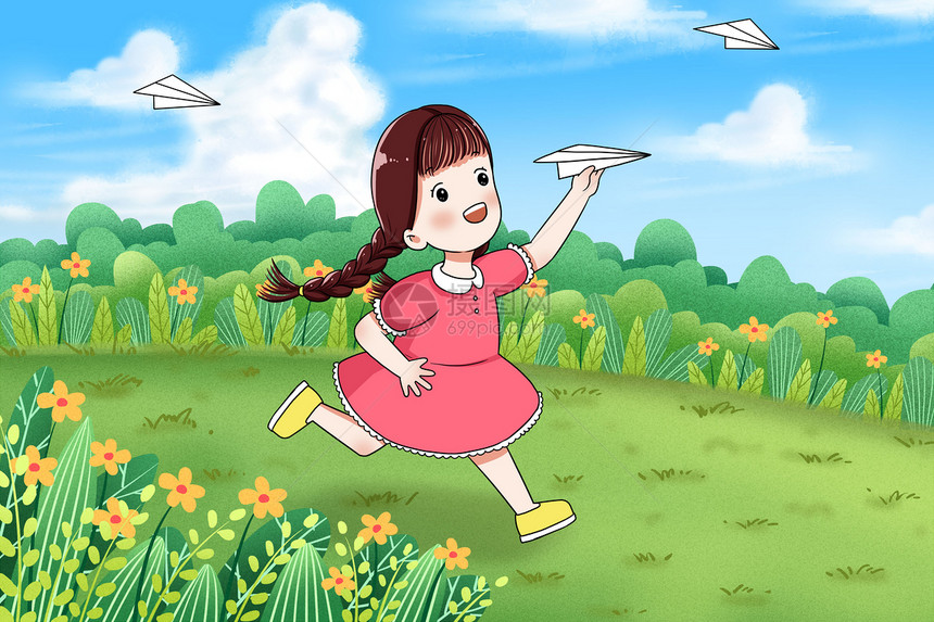 玩纸飞机的小女孩图片