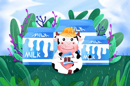 喝牛奶的奶牛世界牛奶日插画插画