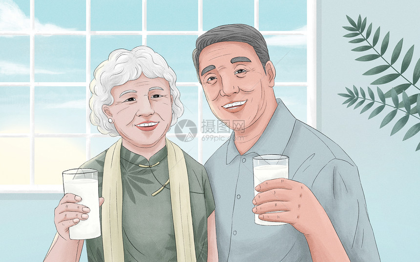 老年人喝牛奶补钙图片