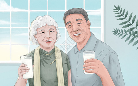 健康杯子老年人喝牛奶补钙插画