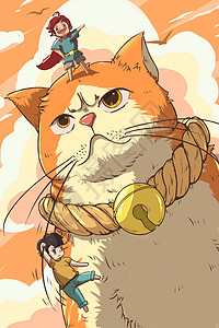 红铃铛猫猫咪冒险插画