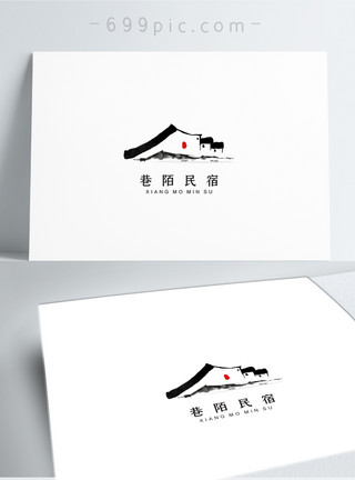 旅客住宿于私家住宅中国风古典民宿logo模板