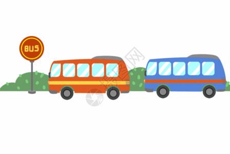 汽车大气素材手绘卡通巴士车站分割线装饰边框GIF高清图片