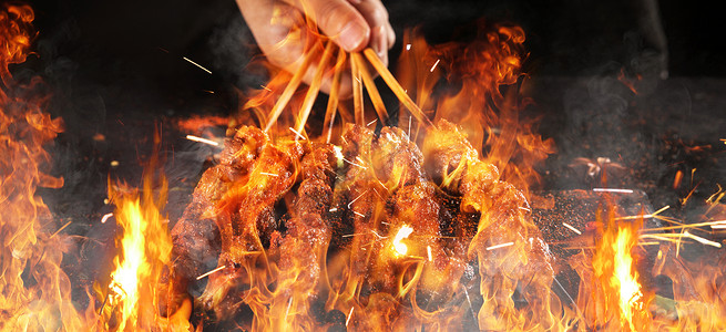 筷子架烧烤美食设计图片