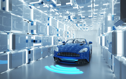 蓝白光效智能汽车场景设计图片