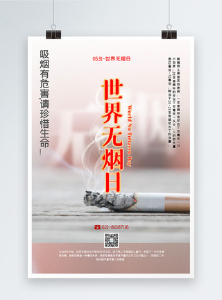 二手烟的危害简洁世界无烟日宣传海报模板