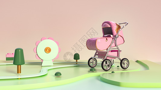 婴儿车创意母婴电商小场景设计图片