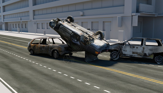 车辆相撞C4D交通事故场景设计图片