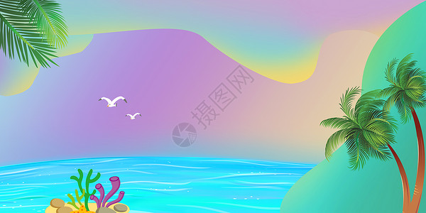 热带海鸟夏季渐变背景设计图片