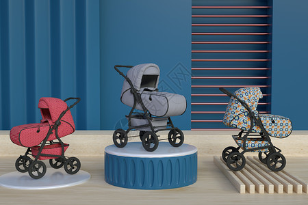 淘宝宝宝素材C4D婴儿车展台设计图片