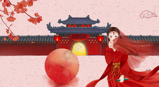 玫红色短发女孩中国风楼兰女孩设计图片
