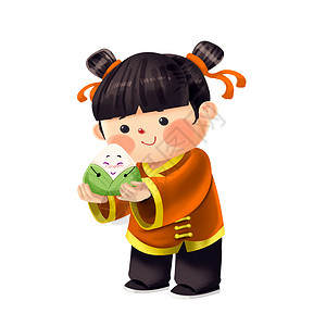 女福娃吃糖葫芦端午节女宝宝插画