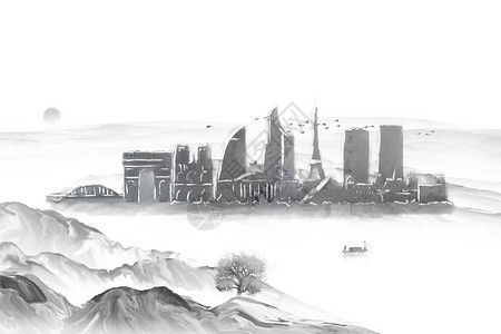 中国风巴黎地标建筑背景图片