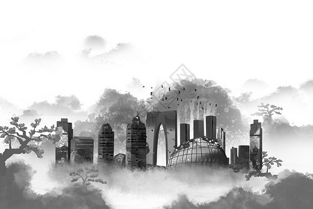 苏州地标建筑中国风苏州之门建筑地标插画