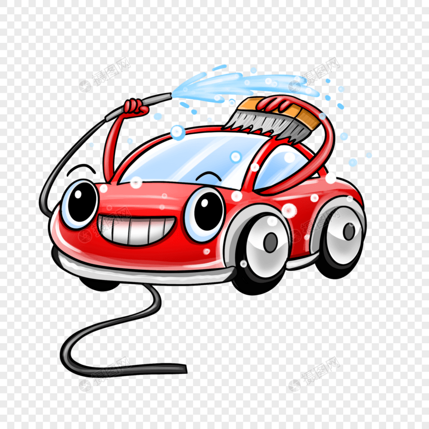 可爱卡通拟人红色洗车汽车形象图片