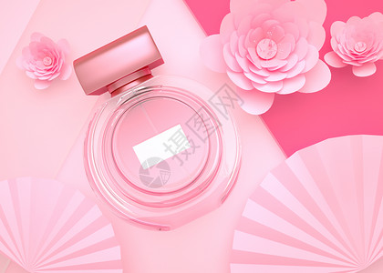 粉色瓶子3D立体香水场景设计图片