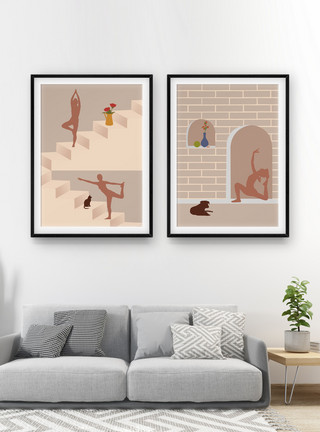 手绘瑜伽垫原创莫兰迪抽象艺术装饰画模板