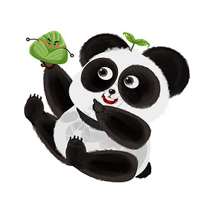 可爱熊猫吃竹子熊猫和粽子插画
