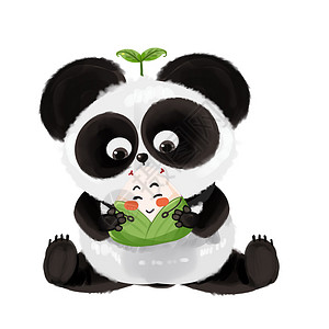 可爱熊猫吃竹子熊猫和粽子插画