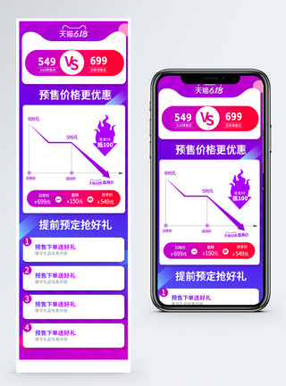 促销淘宝手机端模板618预售促销降价曲线关联图手机端模板模板