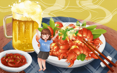 辣椒炒夏季小龙虾啤酒GIF高清图片