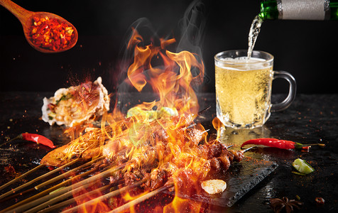 筷子架烧烤美食场景设计图片