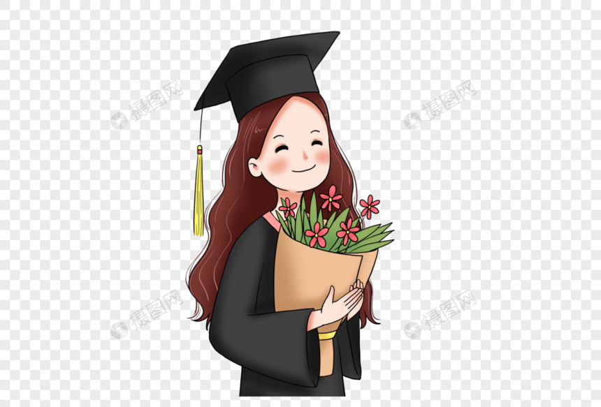 穿学士服抱着花的女生图片