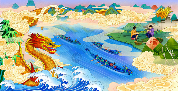 端午节龙舟赛粽子背景图片