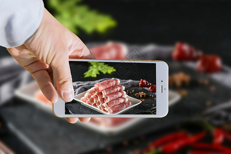 铜锅涮肉手机美食拍摄设计图片