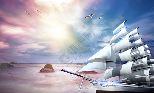 云端里的帆船企业文化背景设计图片