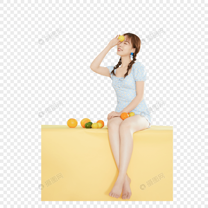 夏日氧气少女与水果图片