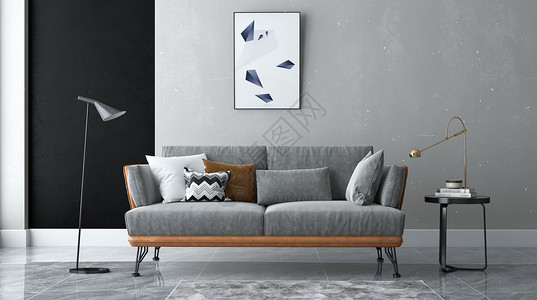 沙发墙装饰画极简室内场景设计图片