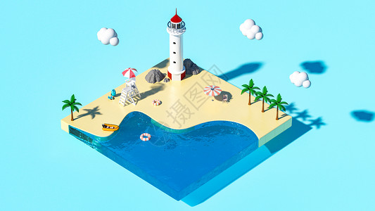 轮船插画3D立体风小清新夏日场景设计图片